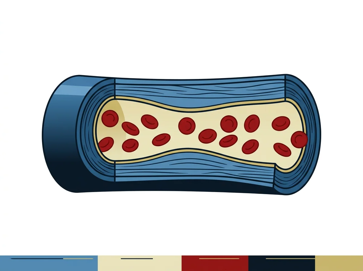 Clean educational illustration of a healthy artery with freely flowing blood cells